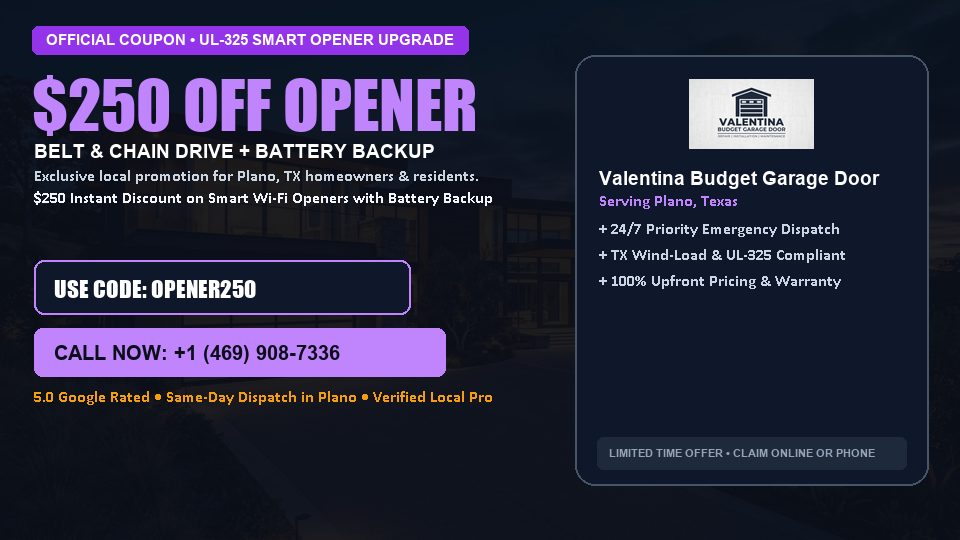 $250 OFF Smart Wi-Fi Garage Door Opener Installation in Plano, TX - Valentina Budget Garage Door