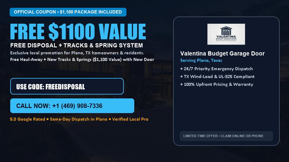 FREE Old Door Haul-Away & Heavy-Duty Tracks in Plano, TX - Valentina Budget Garage Door