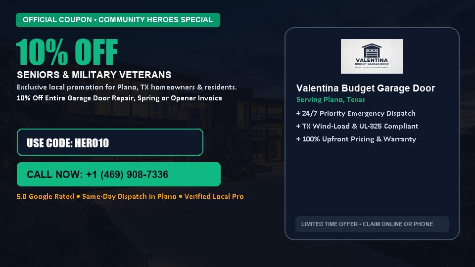 10% OFF Senior, Military & First Responder Discount in Plano, TX - Valentina Budget Garage Door