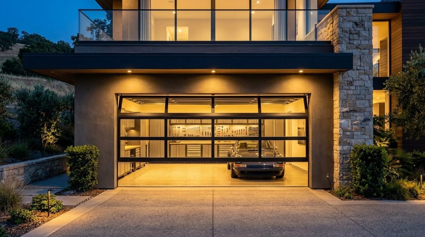 Valentina Budget Garage Door Garage Door Gliding Open Revealing Warm Illuminated Interior